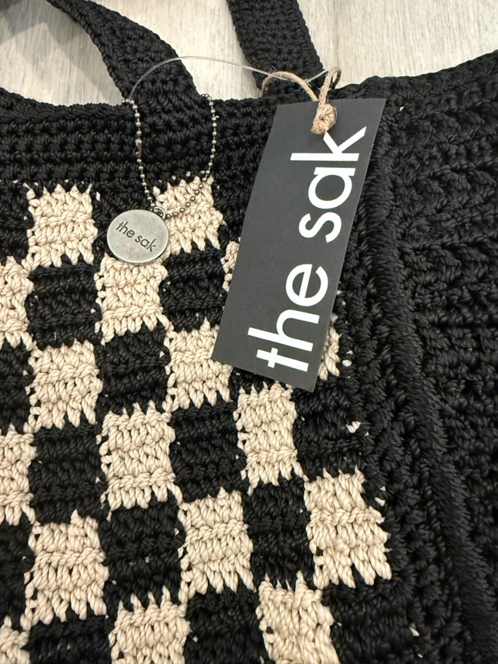 Lani Black and Cream Crochet Checkerboard Sweater